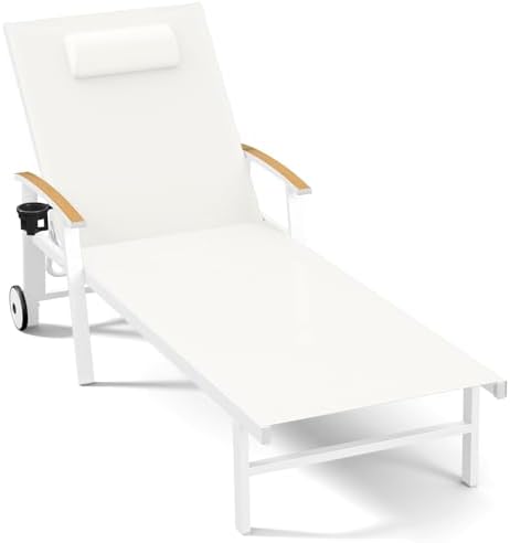 Ciokea Outdoor Lounge Chair with Pillow, 5-Position Aluminum Chaise