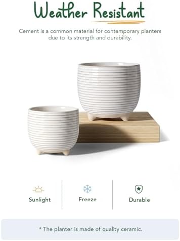 LE TAUCI Ceramic Plant Pots, 5.1 + 6.4 Inch, Set of 2, Reactive Glaze White