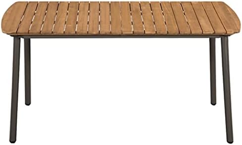 5 Piece Patio Dining Set with Solid Acacia Wood Table and Steel Frame, Black PE Rattan Chairs Stackable for Outdoor Use