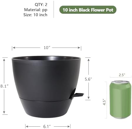 WSMKSZ 10 inch Self Watering Pots, 2 Pack Plastic Planters with Mesh