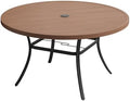 DIFY 50" Round Outdoor Patio Dining Table for 6, Metal Patio Table with 1.57" Adjustable Umbrella Hole, All-Weather Dining Furniture Table for Backyard Lawn Garden, Walnut