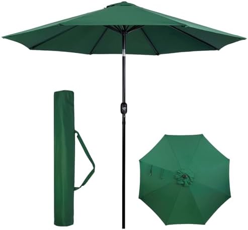 Backyard Expressions 9 ft. Patio Umbrella, Market Table Umbrella w/Tilt and Crank, 8 Ribs