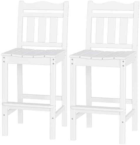nalone Outdoor Bar Stools Set of 2, HDPE Tall Adirondack Chairs Bar Chairs, Weather Resistance Bar Height Chair for Balcony, Garden, Yard, Backyard (White, Bar Chairs Set of 2)