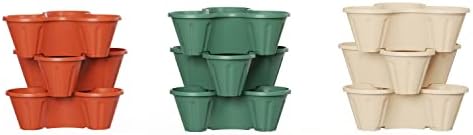 Set of 3 Stacking Planter Tower - 3-Tier Space Saving Flower Pots - Indoor/Outdoor Vertical Herb and Vegetable Planter by Pure Garden (Hunter Green)