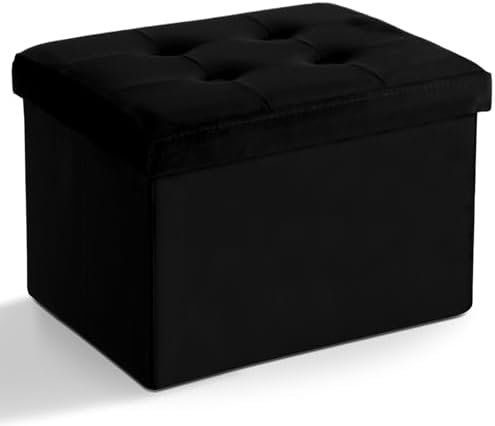 LINMAGCO Ottoman with Storage Small Foot Rest Stool Under Desk Stool Short Folding Footrest for Living Room Bedroom Home Office Dorm Dark 17x13x13in(Black)