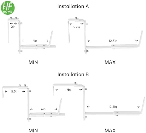 HFHOME Set of 2 Adjustable Window Planter Box Brackets, White Brackets