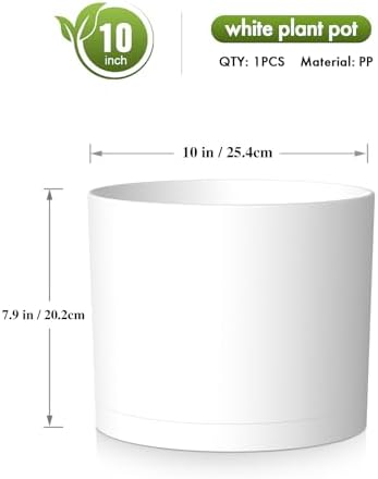 10 Inch Round Plastic Plant Pot with Drainage Holes and Saucer, Wide