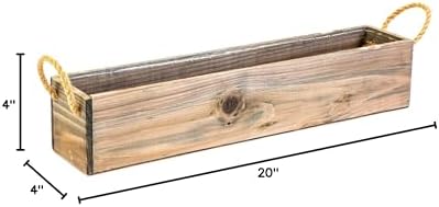 20" Rectangular Rustic Wood Planter with Handle and Plastic Liner l