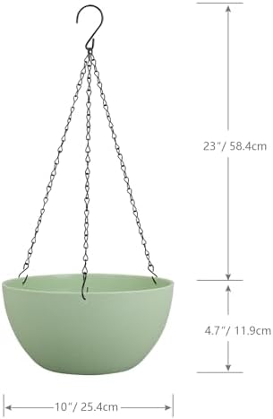 WSMKSZ 10 inch Hanging Planters for Outdoor Indoor Plants with Drainage Holes and Chain, 2 Pack Round Hanging Flower Pots for Garden Home Porch Decor,Green