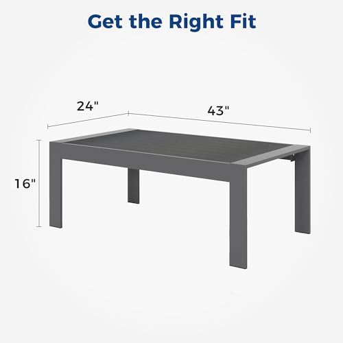 Wisteria Lane Aluminum Outdoor Patio Furniture Coffee Table, All-Weather Outdoor Metal Coffee Table, Modern Rectangle Coffee Table for Balcony, Garden, Dark Grey