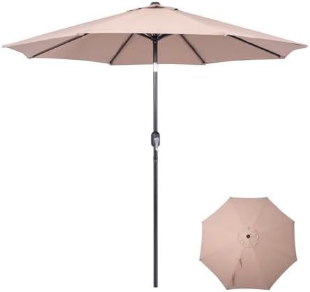 Backyard Expressions 9 ft. Patio Umbrella, Market Table Umbrella w/Tilt and Crank, 8 Ribs