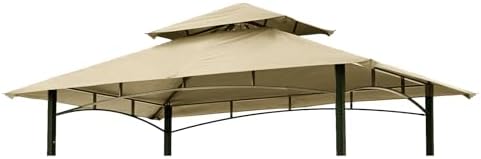 Grill Gazebo Replacement Canopy Roof – Hugline 5x8 Outdoor Grill Shelter Canopy Top Double Tiered BBQ Tent Cover Fit for Model L-GG001PST-F (Beige)