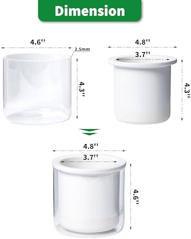 Phoenix Vine 4 Inch Self Watering Planter Pot, Design White Terracotta Pots for Plants, Indoor Cylinder Terra Cotta Pots with Glass Vase, Set of 1, 51-B-E-1