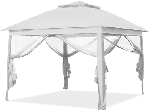 GDY 11x11FT Pop Up Canopy Tent, Outdoor Canopy with Nettings, Outdoor Gazebo for Backyard, Tent with Handbag, White.