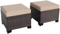 2 Pieces Wicker Ottomans, All Weather Rattan Patio Ottoman with Removable Cushion, Outdoor Footstools, Additional Seating, Side Table, Multipurpose Outdoor Furniture for Patio, Balcony, Khaki