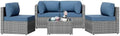 Patio Furniture Sets, 5 Piece Outdoor Sectional Sofas, Wicker Rattan Outdoor Furniture Patio Conversation Set, All-Weather PE Rattan Outdoor Couch for Backyard, Garden, Gray & Aegean Blue