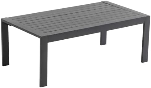 Metal Outdoor Coffee Table, Rectangle Patio Coffee Table, All-Weather Coffee Side Table for Balcony, Poolside, Deck, Garden, Dark Grey