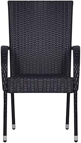 5 Piece Patio Dining Set with Solid Acacia Wood Table and Steel Frame, Black PE Rattan Chairs Stackable for Outdoor Use