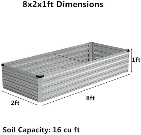 zunatu 8x2x1 ft(2 Pack) Galvanized Raised Garden Bed,Outdoor Planter