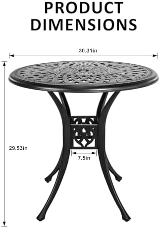 30.31" Outdoor Patio Dining Table, Cast Aluminum Patio Table, Patio Bistro Table, Patio Furniture Set with 2.36" Umbrella Hole for Balcony Lawn Garden Backyard