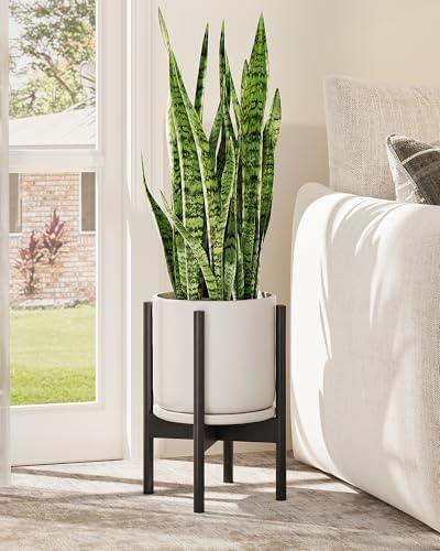 GENTINGBRO Adjustable Plant Stand Indoor, Bamboo Plant Stand Fits 8 9 10 11 12 Inches, Small Corner Planter Holder for Indoor Plants, Single Floor Plant Stands for Living Room Balcony, Pure Black