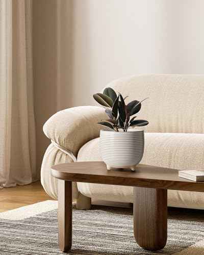LE TAUCI Ceramic Plant Pots, 5.1 + 6.4 Inch, Set of 2, Reactive Glaze White