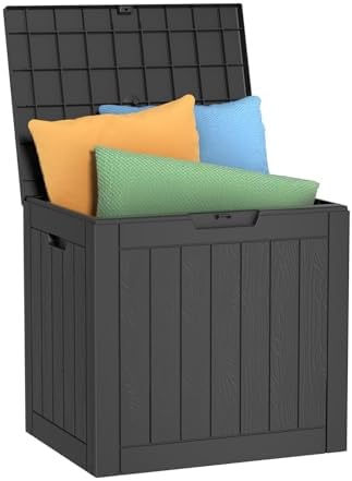 36 Gallon Outdoor Deck Box, Lockable Waterproof Outdoor Storage Boxes For Garden Tools,Indoor Cushions,Accessories Outside Storage Resin Weatherproof Container(Black)