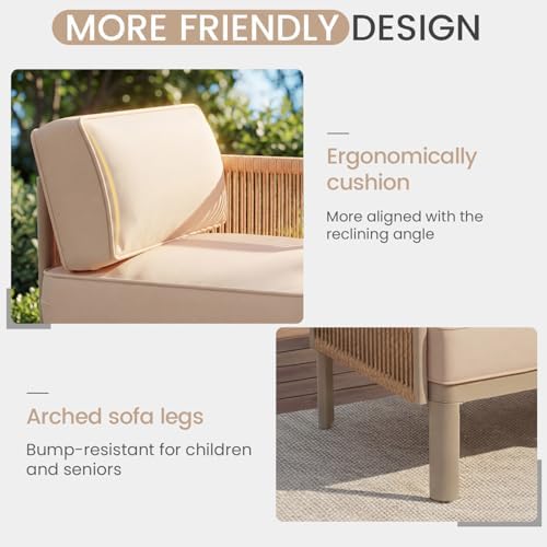 EROMMY 6-Piece Patio Sectional Sofa Set, 6" Thick Cushions, Beige