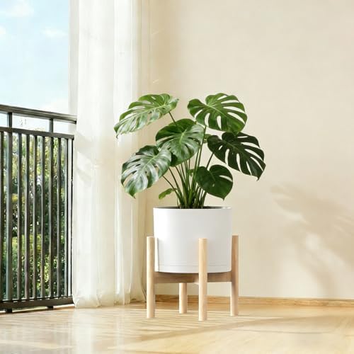 10 Inch Round Plastic Plant Pot with Drainage Holes and Saucer, Wide