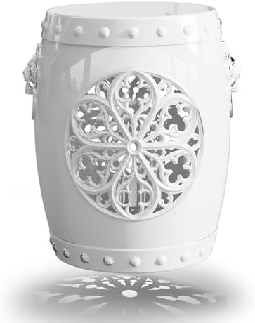 Decorative Stool Outdoor,Antique Classic Ceramic-Like Appearance, Waterproof UV Resistant Lightweight Sturdy Easy to Assemble & Clean Inside Outside Use (White)