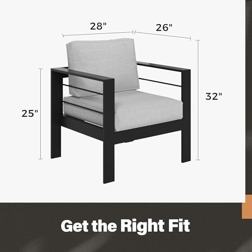 Solaste Aluminum Outdoor Patio Chairs Set of 2, Light Grey Patio Sofa