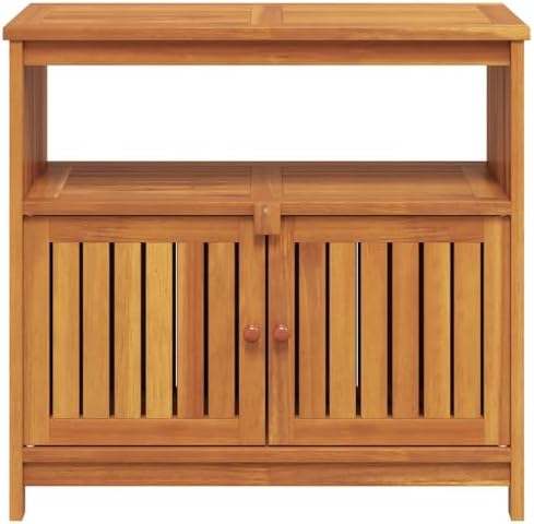 Garden Console Table, Outdoor Storage Cabinet with 2 Doors and 2 Shelves for Patio, Garden, Backyard, 31.5 x 31.5 x 29.5 in Brown Solid Acacia Wood