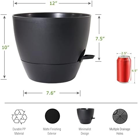 UOUZ 12inch 2Pack Large Self Watering Planters, Plastic Plant Pots