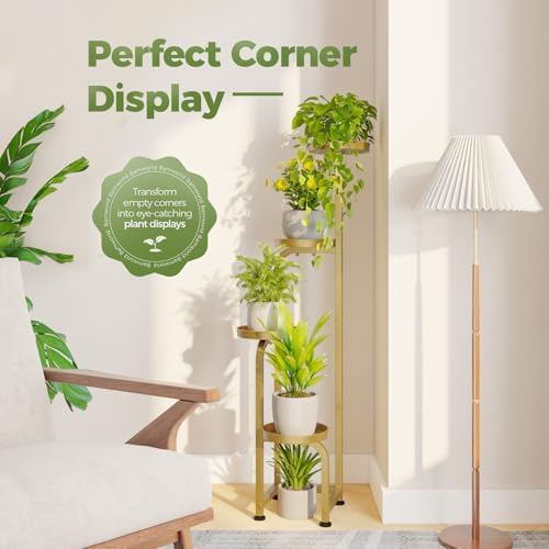 Bamworld Corner Plant Stand Indoor Outdoor Tall Metal Flower Pot Stands
