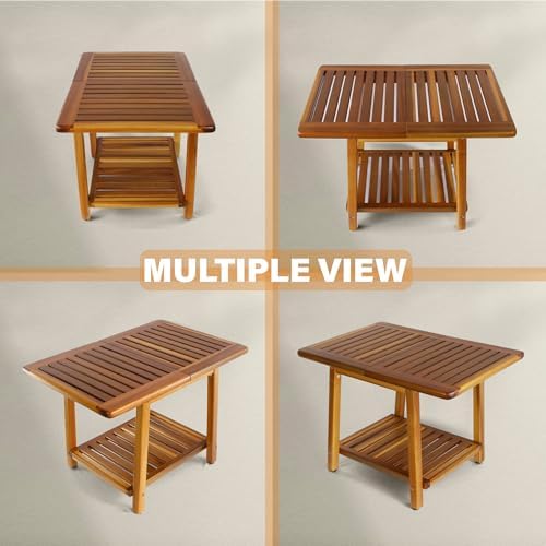 ENKEZI Acacia 24 Inches Outdoor Side Table, 2-Tier Sturdy Patio, End