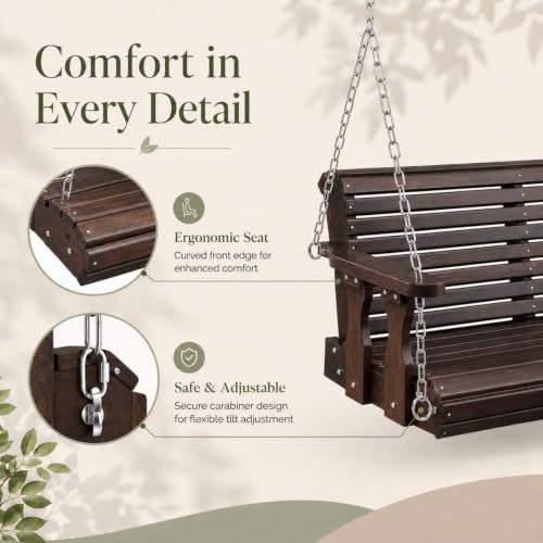 VINGLI 5 FT Heavy Duty Wooden Porch Swing, 880 LBS Outdoor Swing, Rustic