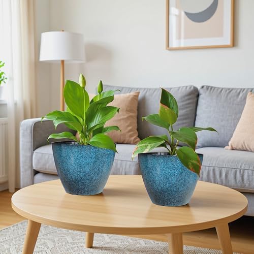 Vanslogreen Plant Pots Set of 2, 8 inch Plastic Planters with Drainage