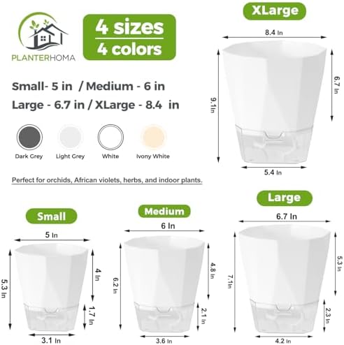 2 Pack Self Watering Pots for Indoor Plants, 8.4 Inches Self Watering Planters Large African Violet Self Watering Clear Pots for Plants Large Herb Orchid Flower Houseplant Pots, White