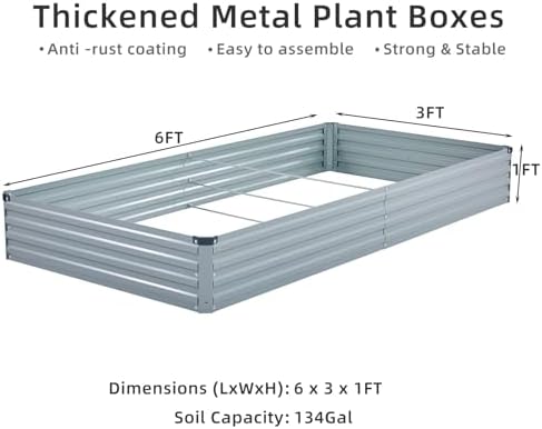 Meberam 2 Pack 6x3x1FT Galvanized Raised Garden Beds Kit Outdoor Metal