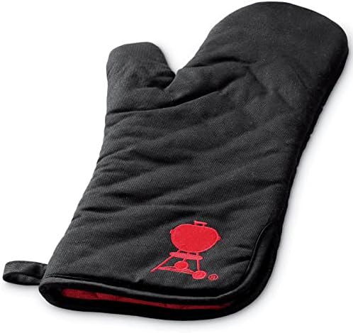 Weber® Barbecue Mitt with Red Kettle Embroidery | Black Cotton BBQ Grill Mitt with Foldable Cuff, Hanging Loop, One‑Size‑Fits‑Most, Grill Accessory