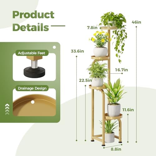 Bamworld Corner Plant Stand Indoor Outdoor Tall Metal Flower Pot Stands