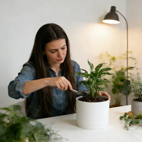 10 Inch Round Plastic Plant Pot with Drainage Holes and Saucer, Wide