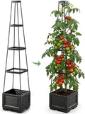Tomato Planter with Wheels, 57" Self Watering Raised Garden Bed with Tomato Cage & Trellis for Light Climbing Plants, Cherry Tomatoes