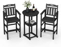Ciokea Outdoor High Top Bar Set of 3, Space-Saving Bistro Table and Chairs, All-Weather Small Bar Set with Storage Shelf, Round Table with 2 Oversized Adirondack Chairs for Balcony Deck, Black
