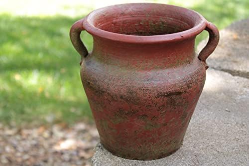 Goodman and Wife Egyptian Era Designed Earthen Ware Terra-Cotta Vessel/Planter with Looped Handles (Flared Lip Distressed Red Earth)