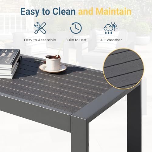 Wisteria Lane Aluminum Outdoor Patio Furniture Coffee Table, All-Weather Outdoor Metal Coffee Table, Modern Rectangle Coffee Table for Balcony, Garden, Dark Grey