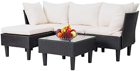 FDW 5-Piece Patio Furniture Set | Khaki | Outdoor Wicker Furniture