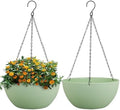 WSMKSZ 10 inch Hanging Planters for Outdoor Indoor Plants with Drainage Holes and Chain, 2 Pack Round Hanging Flower Pots for Garden Home Porch Decor,Green