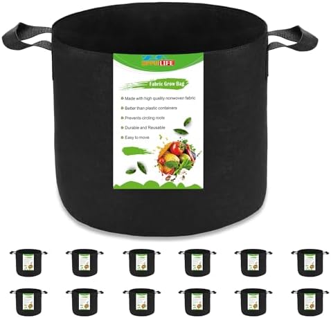 12-Pack 10 Gallon Plant Grow Bags, Heavy Duty Aeration Fabric Pots with Handles for Garden and Planting