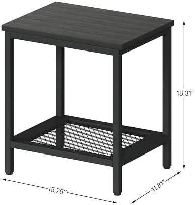 Outdoor Side Table with Storage 2-Tier Patio End Tables Black